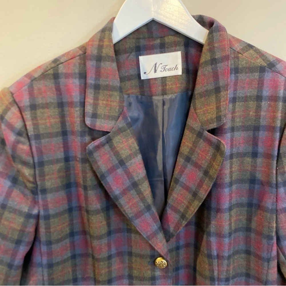N Touch Plaid Wool Blazer Jacket Womens Size 16 Gold Buttons Pockets Vintage - Picture 3 of 6